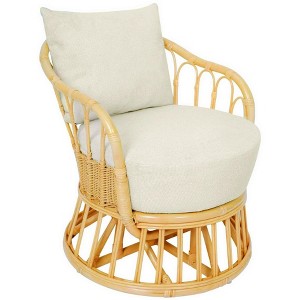 Nordlys Natural Rattan and Beige Fabric Armchair Exotic Boho Upholstery Living Room - 1 of 4