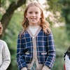 Hope & Henry Girls' Organic Long Sleeve Boyfriend Cardigan Sweater, Navy and Taupe Windowpane, Medium - 2 of 3
