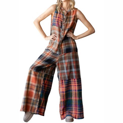 Women s Washed Plaid Jumpsuit Oli Hali Target