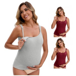 INSPIRE CHIC Women's 3 Packs Maternity Thermal Tank Tops with Built-In Bra with Adjustable Straps - 1 of 4