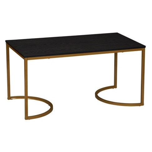 Half Moon Rectangular Coffee Table Black Oak Wood Grain and Gold Metal - image 1 of 4