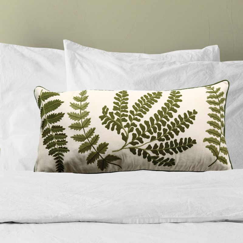 Cotton Fern Embroidered Bolster Pillow - Storied Home, 3 of 5