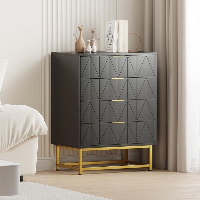Garvee 4-Drawer MDF Dresser with Gold Metal Legs and Handles – Minimalist Storage Chest for Bedroom, Living Room, Hallway, Entryway