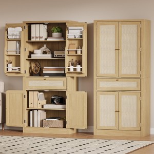 Rattan Kitchen Pantry Storage Cabinet,70 '' High Tall Cupboard Storage Cabinet with 2 Drawer - 1 of 4