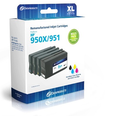 Remanufactured Black XL+Cyan/Magenta/Yellow 4-Pack High Yield/Standard Ink Cartridges-Compatible with HP 950XL/951 Ink Series (C2P01FN)-Dataproducts