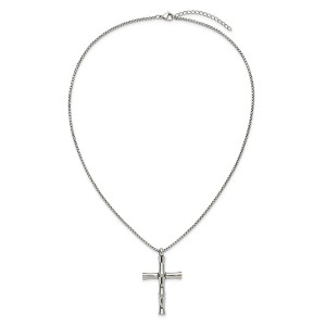 Chisel Stainless Steel Polished Cross Pendant on a 20" Box Chain Necklace - 1 of 4
