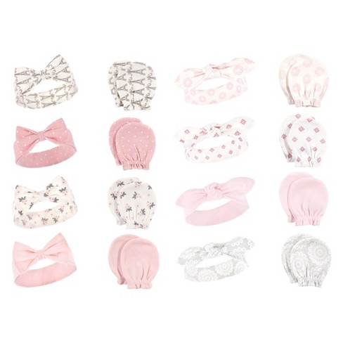 Hudson Baby Infant Girl 16Pc Cotton Headband and Scratch Mitten Set, Paris Lace Medallion, 0-6 Months - image 1 of 3