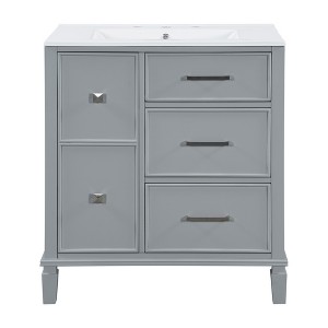Vynxaria 30" Bathroom Vanities Gray Vanity with Flip-Out Drawer & Ceramic Basin - 1 of 4