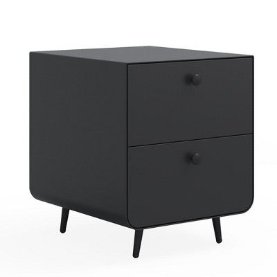 Modern Night Stand with 2 Drawers and Circular Handles - Steel Bedside Table Cabinet for Living Room, Bedroom, and Study Room