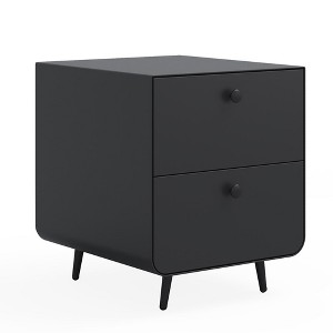 Modern Night Stand with 2 Drawers and Circular Handles - Steel Bedside Table Cabinet for Living Room, Bedroom, and Study Room - 1 of 4