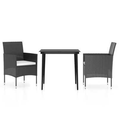 vidaXL 3 Piece Patio Dining Set with Cushions Black