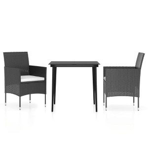 vidaXL 3 Piece Patio Dining Set with Cushions Black - 1 of 1