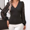 Coolmee Womens Puff Long Sleeve Shirts V-Neck Lace Tops Business Casual Blouses Tee Fall Fashion Outfits Clothes - 3 of 4
