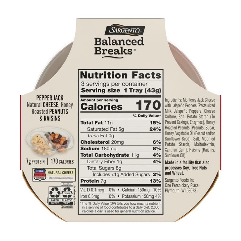 Sargento Balanced Breaks Pepper Jack Cheese, Honey Roasted Peanuts &#38; Raisins - 4.5oz/3ct, 4 of 10