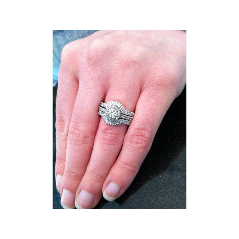 Pompeii3 1 1/10ct Round Diamond Engagement Matching Wedding Ring Set White Gold 14K, 4 of 6
