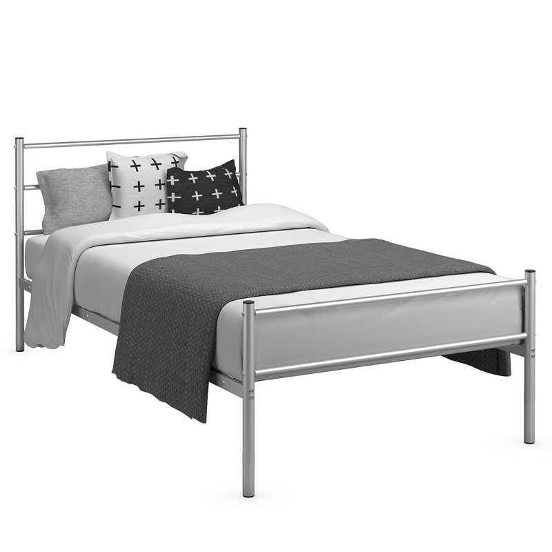 Tangkula Twin Size Bed Frame Platform Mattress Foundation with Headboard & Footboard Black/Silver, 4 of 6