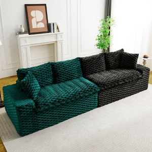 120" Color-Block Turtle Velvet Sofa with Ergonomic Backrests, High-Density Sponge Cushions, and 400lbs Weight Capacity - 1 of 4