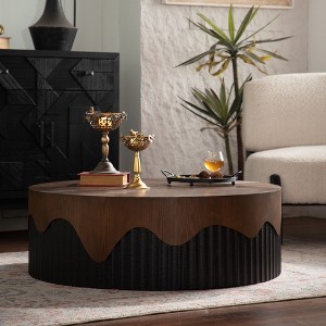 Kumasinova 30.31"/38.97" Round Coffee Table,Modern End Table with Handmade Embossed Solid Base,Center Table for Living Room,No Assembly Required - 1 of 4