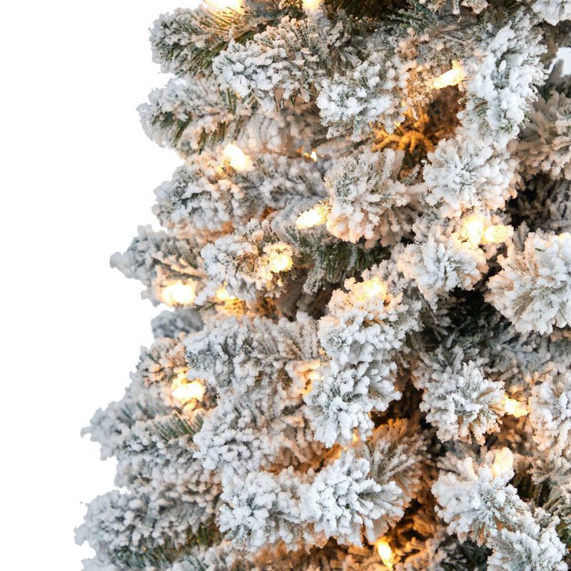 7ft Nearly Natural Pre-Lit Flocked Slim Artificial Christmas Tree Clear Lights, 4 of 12