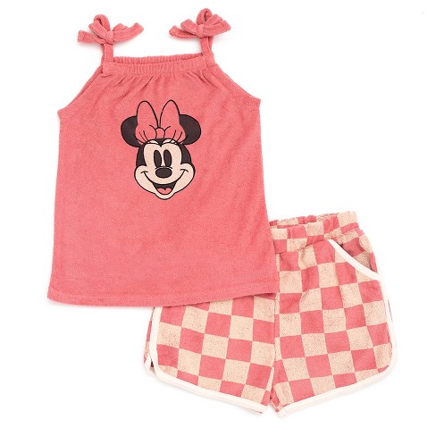 Disney Minnie Mouse Infant Baby Girls Tank Top French Terry Shorts and  Scrunchie 3 Piece Outfit Set Infant to Big Kid 