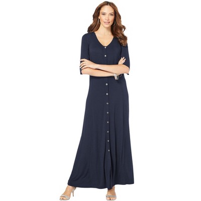Roaman's Women's Plus Size Button Front Heathered Dress