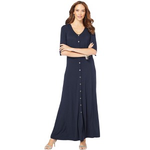 Roaman's Women's Plus Size Button Front Heathered Dress - 1 of 4