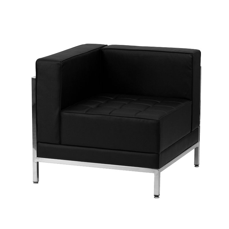 Black LeatherSoft Modular Left Corner Chair with Stainless Steel Frame
