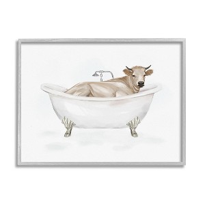 Stupell Industries Farm Cow Bathing Tub Animal Framed Giclee Art - 1 of 4