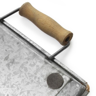 Silver Galvanized Rectangular Trays with Wooden Handles, Set of 2