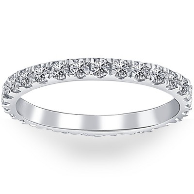 Pompeii3 7/8 ctw Diamond Eternity Ring Stackable French Prong Wedding Band 14k Gold White