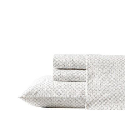 Queen Printed Pattern Percale Cotton Sheet Set Millstone - Stone ...