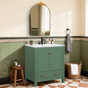 Spassway Green Bathroom Vanities with Soft-Close Cabinet Drawer and Solid Wood Frame Arched Mirror Integrated Sink Storage Cabinet for Bathroom - 1 of 4
