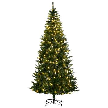 HOMCOM 7.5 FT Tall Pre-lit Pine Artificial Christmas Tree with Realistic Branches, 450 Warm White LED Lights and 1146 Tips