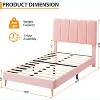 Modern Twin Platform Bed Frame for Small Spaces, Velvet Upholstered Twin Bed with Headboard, No Box Spring Needed, Easy Assembly, Pink - 2 of 4
