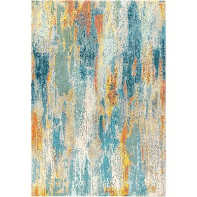 Blue and Cream Abstract Watercolor 4' x 6' Area Rug