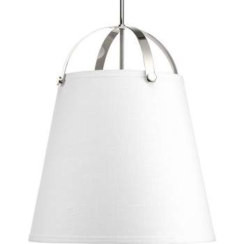 Progress Lighting, Galley Collection, 3-Light Pendant, Polished Nickel, Off-White Linen Shade