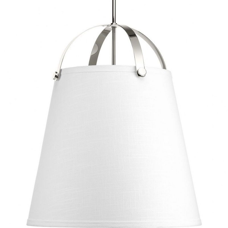 Progress Lighting, Galley Collection, 3-Light Pendant, Polished Nickel, Off-White Linen Shade, 1 of 6