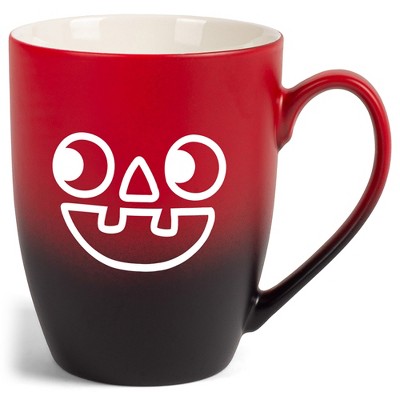 Elanze Designs Pumpkin Face Two Toned Ombre Matte Red and Black 12 ounce Ceramic Stoneware Coffee Cup Mug