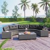 Outdoor 8-Pieces Sectional Sofa Set, Half-Moon Sofa with Glass Tabletop, PE Rattan Sofa with Steel Frame and Removable Cushions–Cuddlewood - 3 of 4