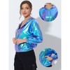 Allegra K Women's Casual Holographic Hooded Long Sleeve Zipper Metallic Jacket - 2 of 4