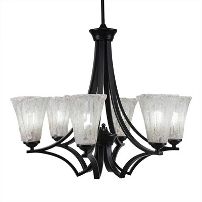 Toltec Lighting Zilo 6 - Light Chandelier in  Matte Black with 5.5" Fluted Italian Ice Shade