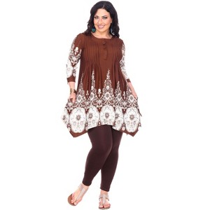 Women's Plus Size 3/4 Sleeve Printed Dulce Tunic Top - White Mark - 1 of 3