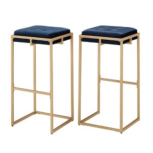 29" Set of 2 Ervyn Gold Finish Velvet Button Tufted Bar Height Chairs - Inspire Q - 1 of 4