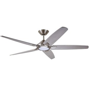 Dorian Eco 60" Ceiling Fan with Light, Premium DC Motor, 6-Speed Wall Control, Gray Solid Wood Blades, Brushed Steel - 1 of 4