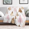 FIONECA Christmas Pink And Gold Pine Tree Pattern Soft Flannel Blanket Holiday Decorative Warm Throw Blanket 30x40 inches - 3 of 4