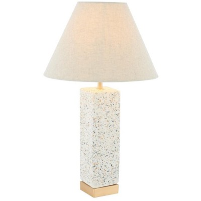 Natural Concrete Table Lamp with Off-White Linen Shade