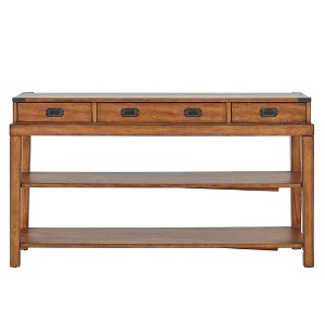 Caldwell Campaign Sofa Table & TV Stand - Oak - Inspire Q, Brown