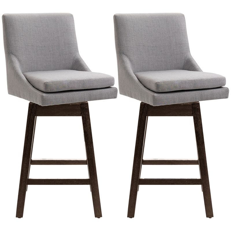 HOMCOM 28" Set of 2 Swivel Bar Height Bar Stools, Armless Upholstered Barstools Chairs with Soft Padding Cushion and Wood Legs, 4 of 7