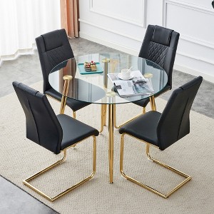 5-Piece Dining Set with Glass Table and 4 PU Armless Chairs - 1 of 4