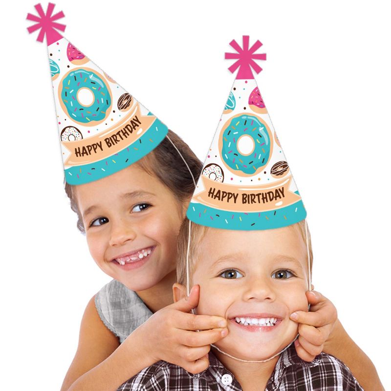 Big Dot of Happiness Donut Worry, Let’s Party - Cone Happy Birthday Party Hats for Kids and Adults - Set of 8 (Standard Size), 2 of 8